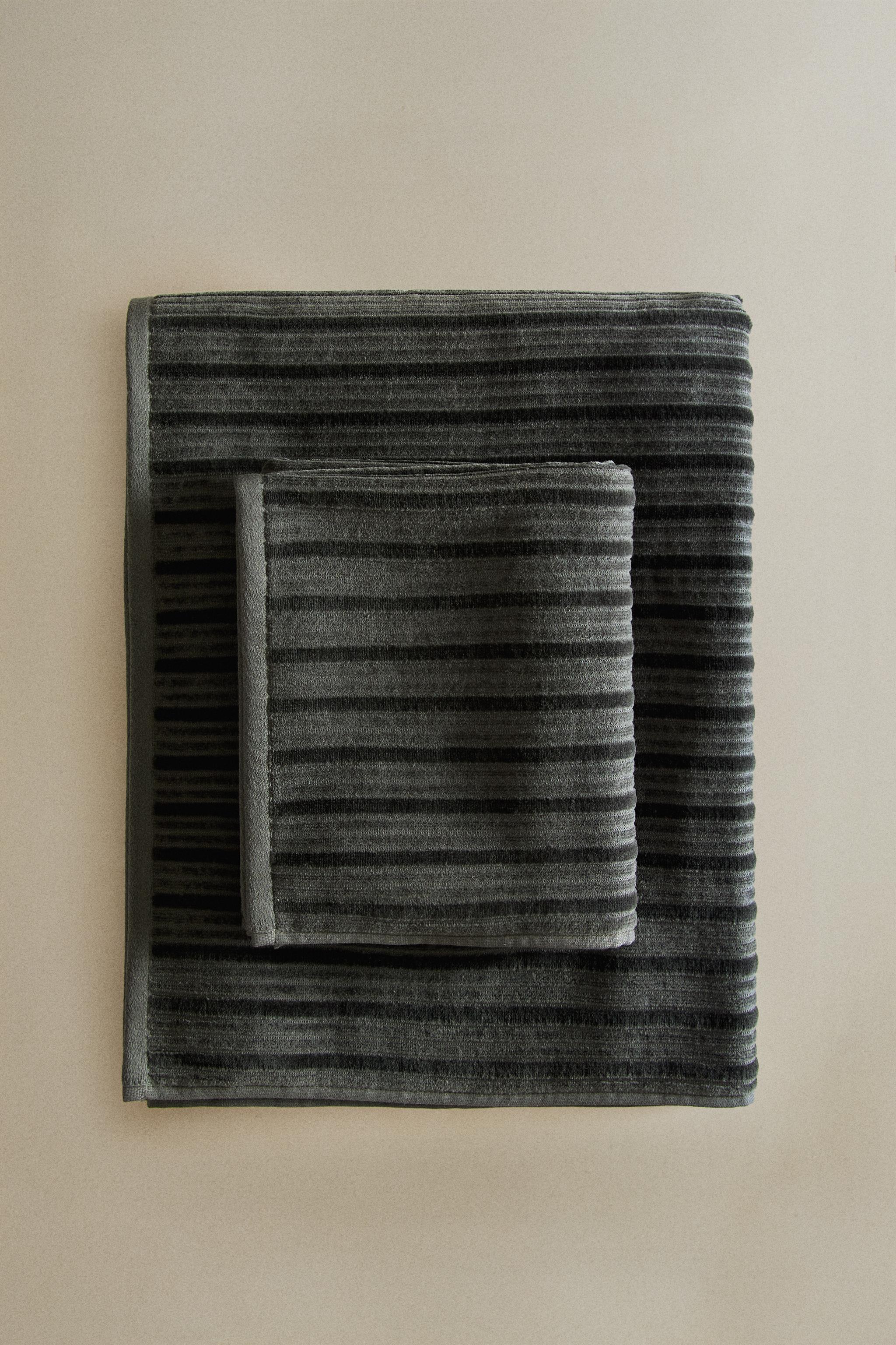 SERVIETTE DE BAIN VELOURS TEXTURÉE RAYURES